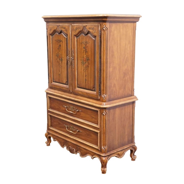 DREXEL HERITAGE Brittany Collection Solid Pecan Country French Style 41" Door Chest w. Floral Accents 202-420 61" High 41"...