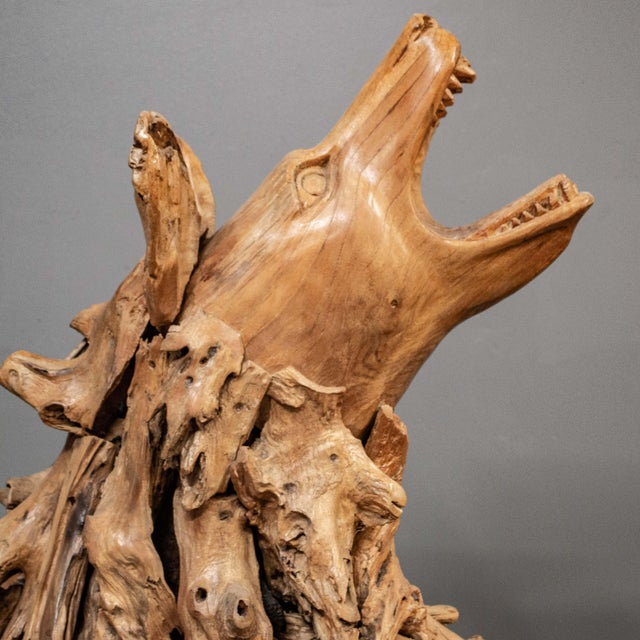 Wood Tall Carved Reclaimed Teak Bear Sculpture For Sale - Image 7 of 11