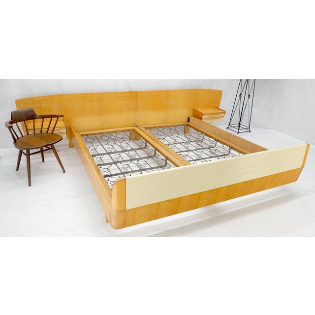 Swedish Mid Century Blond Birch King Headboard Bed Night Stands Box Spring NICE! For Sale - Image 14 of 18