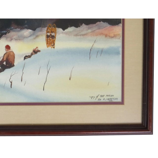 White Vintage Framed Watercolor Landscape Mountain Snow Scene After Roy Martell Mason For Sale - Image 8 of 10
