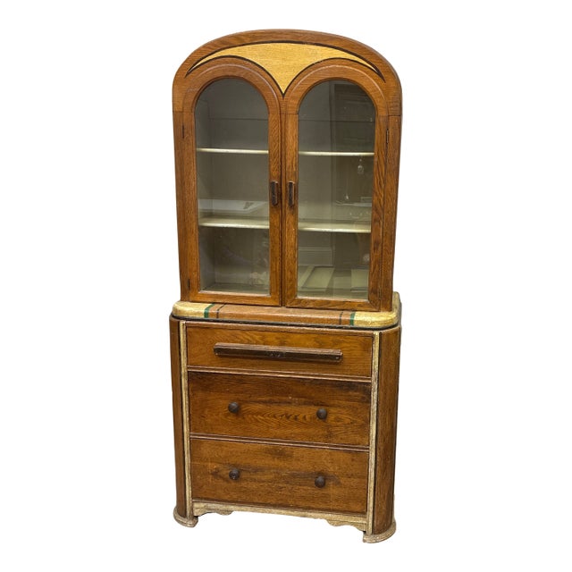 1930s Bennett Art Deco Kitchen Cabinet Needs Restoration For Sale