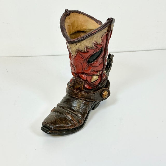 Plastic Mid-Century Rustic Western Americana Cowboy Boot Planter Vase For Sale - Image 7 of 11