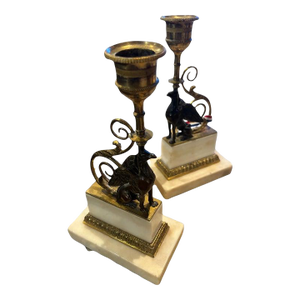 Circa 1800 Pair of French Gilt Bronze Griffin Candle Holders