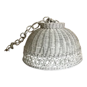 Mid Century White Wicker Hanging Swag Light