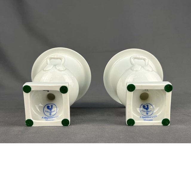 Mid-Century Modern Vintage Ceralene a Raynaud Limoges France White Porcelain 5 3/4" Urn Vases: For Sale - Image 3 of 6