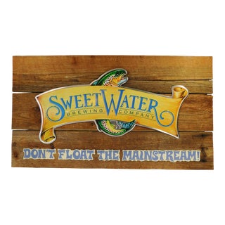 Large Vintage Sweetwater Brewing Company Beer Wood Slat & Tin Advertising Sign u.s.A. For Sale