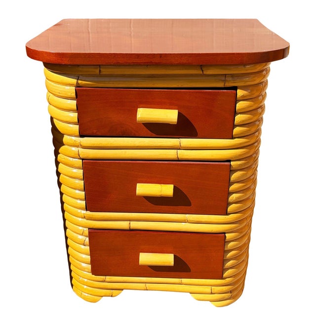 Restored Frankl Style Full Stacked Rattan Bed Frame W/ Night Stands Bedroom Set For Sale - Image 9 of 10