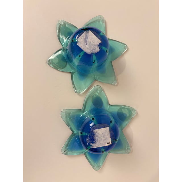 Murano Glass Blue Flower Votive Holders For Sale - Image 6 of 8