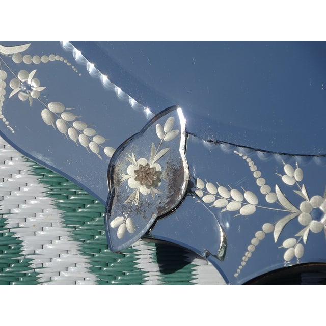 Glass Oval Venetian Mirror with Pediment, 1950s For Sale - Image 7 of 17