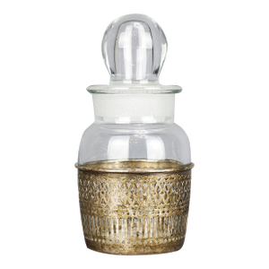 Antique Glass With Sterling Silver Filigree Metal Overlay Perfume Bottle Jar