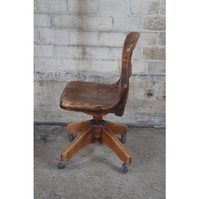 Early 20th Century Early 20th Century Antique Victorian Walnut Industrial Bankers Office Schoolhouse Swivel Desk Chair For Sale - Image 5 of 11