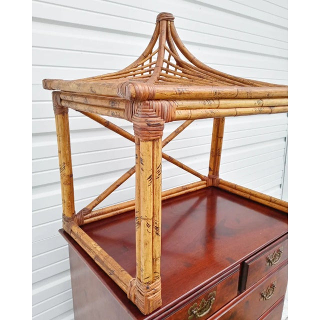 1970s Vintage Bamboo Pagoda Top 5 Drawer Mahogany Chest of Drawers Dresser For Sale - Image 5 of 13