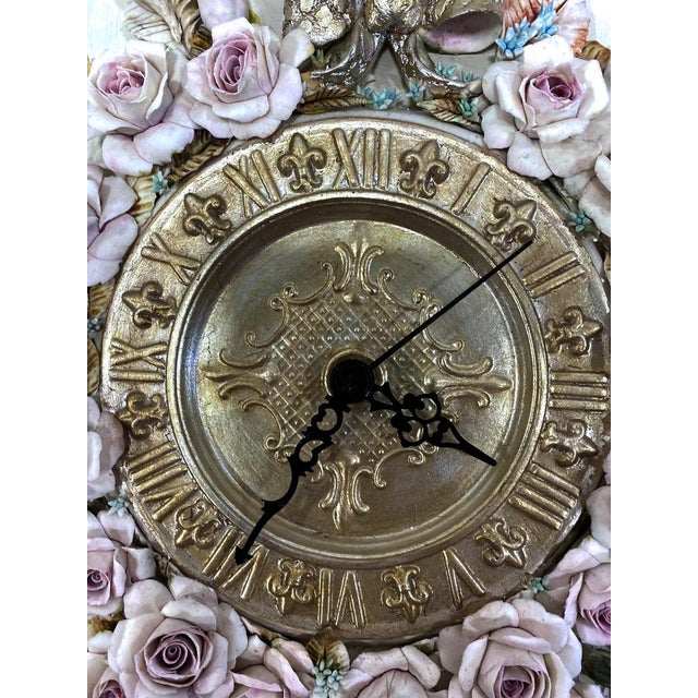 Vintage Porcelain Wall Clock with Handcrafted Floral Decor by Giulio Tucci for Capodimonte, 1990s For Sale - Image 4 of 8