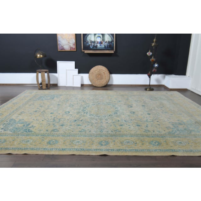 1970s Vintage Persian Handmade Wool Cotton Yellow Area Rug For Sale - Image 10 of 11