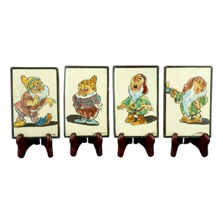 Majolica Tiles with Snow White and the Dwarfs by Leonello Donnini, 1920s, Set of 4 For Sale