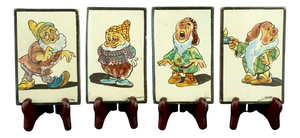 Majolica Tiles with Snow White and the Dwarfs by Leonello Donnini, 1920s, Set of 4
