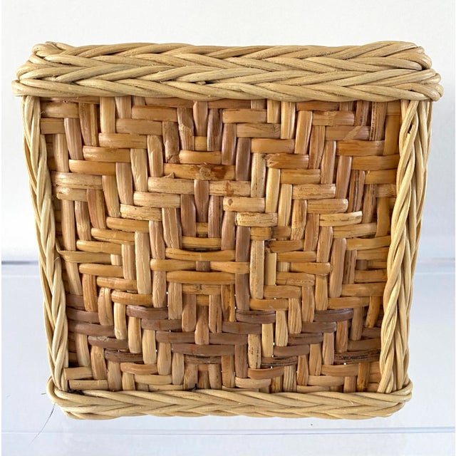 Vintage Basket Weave Bamboo Rattan Tissue Box Cover For Sale - Image 10 of 12