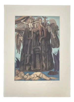 Ernst Fuchs, The Prison of Icarus, 1975, Aquatint Etching