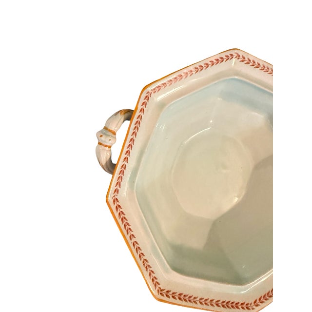 Vintage Chinoiserie Adams Calyx Ware Metz Aqua Blue Octagonal Covered Serving Dish For Sale - Image 11 of 11