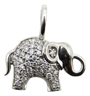 14k White Gold Elephant Charm With Pave Diamonds