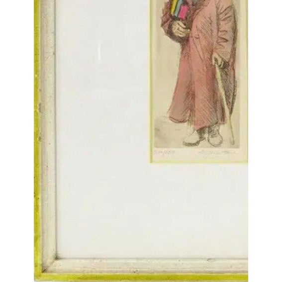 Wood Mid-Century Modern Scholar Hand-Colored Signed Etching by Quintana Limited Edition 24/100 For Sale - Image 7 of 11