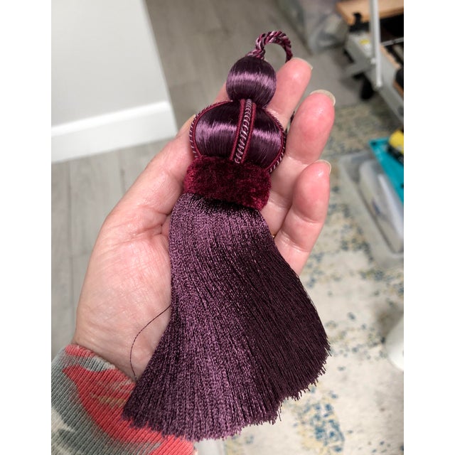 Pair of Mulberry - Burgundy Key Tassels With Satin and Cut Velvet Details For Sale - Image 4 of 11