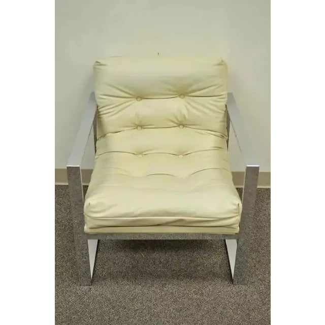 Mid-Century Modern Late 20th Century Mid Century Modern Milo Baughman Style Chrome Flat Bar Scoop Lounge Club Chair For Sale - Image 3 of 10