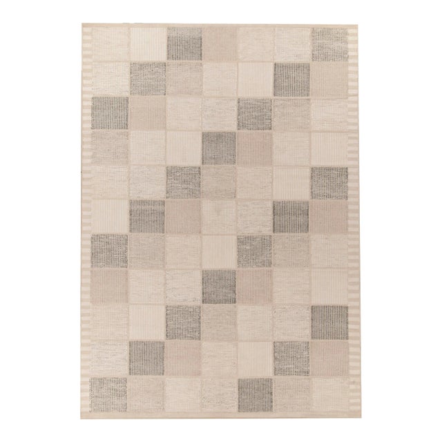 Scandinavian Style Kilim in Beige, Gray High-low Geometry by Rug & Kilim 6x9 For Sale