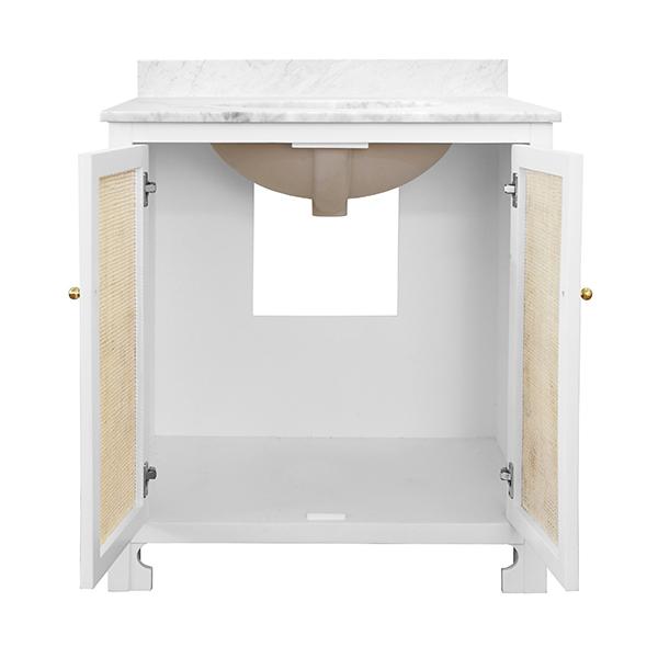 The Boyd White & Rattan Bathroom Vanity With its bright and airy aesthetic, our Boyd vanity brings understated luxury to...