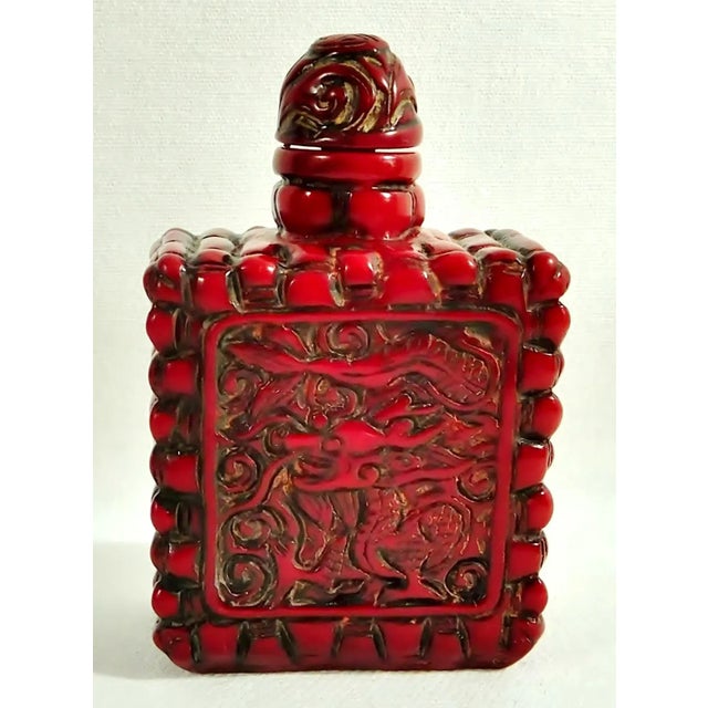 Vintage Mid Century Miniature Chinese Carved Cinnabar Snuff Bottle For Sale - Image 11 of 11
