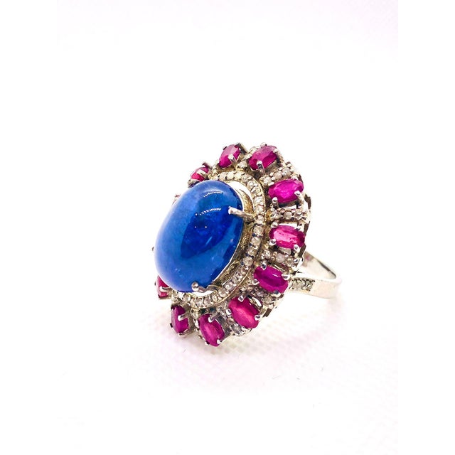 Baroque Bochic "Capri" Vintage Ruby, Tanzanite & Diamond Ring Set In 18K Gold & Silver For Sale - Image 3 of 18