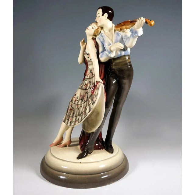 1930s Large Viennese Group Dancer with Violinist by Josef Lorenzl for Goldscheider Manufactory of Vienna, 1930s For Sale - Image 5 of 8