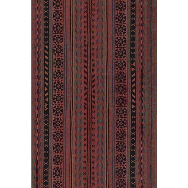 Vintage Persian Tribal Square Kilim, Red & Teal Geometric Stripes - Rug & Kilim For Sale In New York - Image 6 of 10