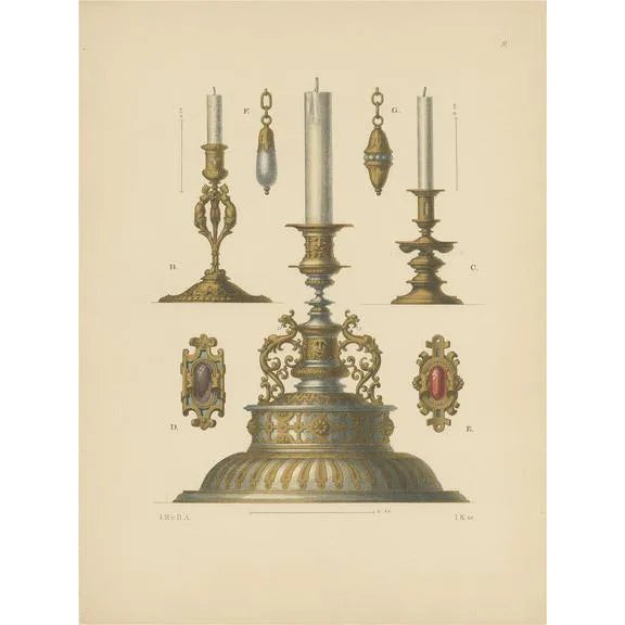 Dr. J.H. von Hefner-Alteneck, Gold Candleholders, 1890, Paper For Sale