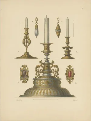 Dr. J.H. von Hefner-Alteneck, Gold Candleholders, 1890, Paper