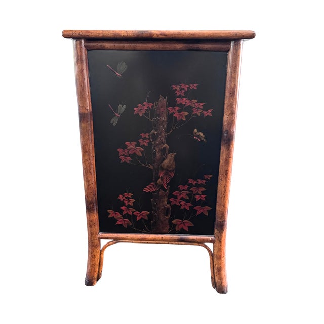 1990s 1990s Theodore Alexander Chinoiserie Lacquer Chest Bird Motif W/ Bamboo Hardware 4 Drawer For Sale - Image 5 of 14