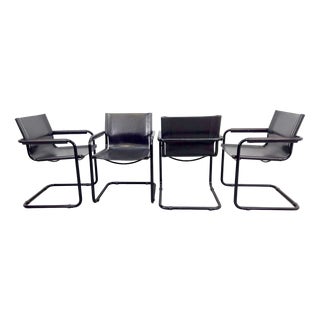 Mid-Century Modern Bauhaus Leather B34 Armchairs by Mart Stam & Marcel Breuer for Fasem, Italy, 1980, Set of 4 For Sale