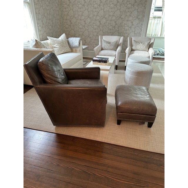 Gray Lee Industries Gray Leather Swivel Chair and Ottoman For Sale - Image 8 of 8