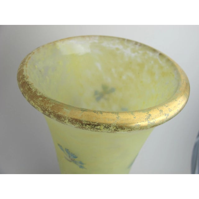 Antique Daum Nancy Etched & Enamel Gilt Flower Vase15" Tall Art Glass Vase For Sale - Image 10 of 11