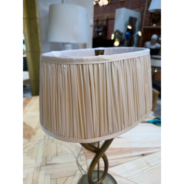 Italian Brass Table Lamp With Twisted Loop Base and Pleated Shade, 1950s For Sale - Image 4 of 9