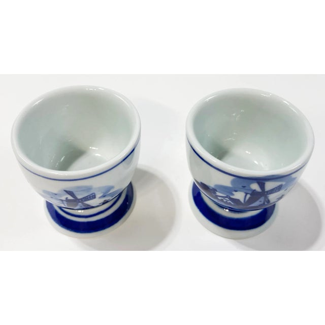 Traditional Vintage Delft Porcelain Egg Cup Pair For Sale - Image 3 of 5