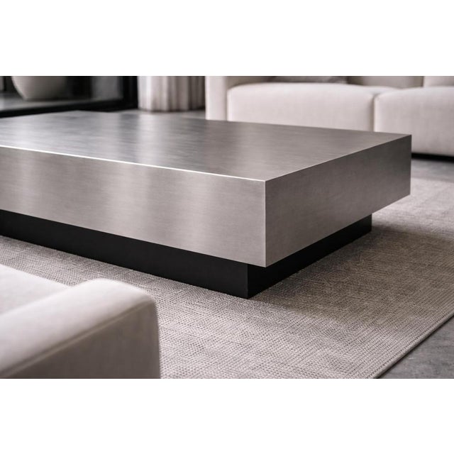 Contemporary Floating Coffee Table in Brushed Aluminum by Veliento For Sale - Image 3 of 6