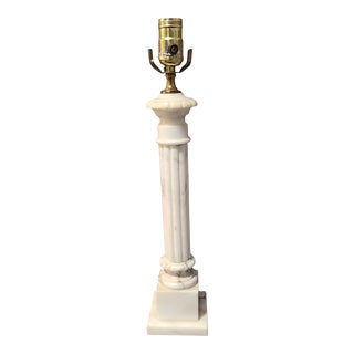 Vintage Italian White Carved Marble Neoclassical Greek Column Table Lamp For Sale