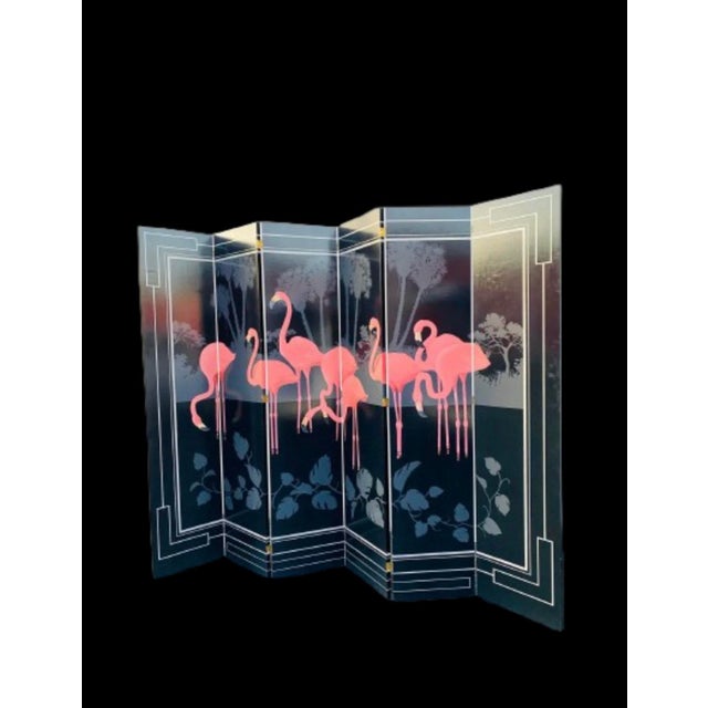 1980s Key West Art Room Divider Hand-Painted 6 Panels Depicting Flamingos by Sal Salinero For Sale - Image 9 of 11