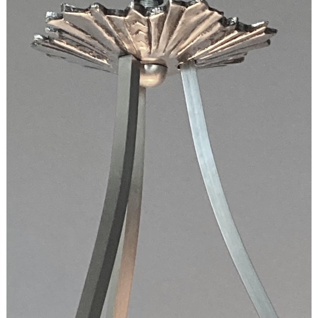 Metal 1920s French Alabaster Pendant in Black and White, Flared Edge, Nickel Hardware For Sale - Image 7 of 7