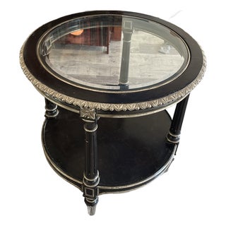 Marge Carson Neoclassical Style Ebonized & Silver-Gilt Two-Tier Side Table For Sale