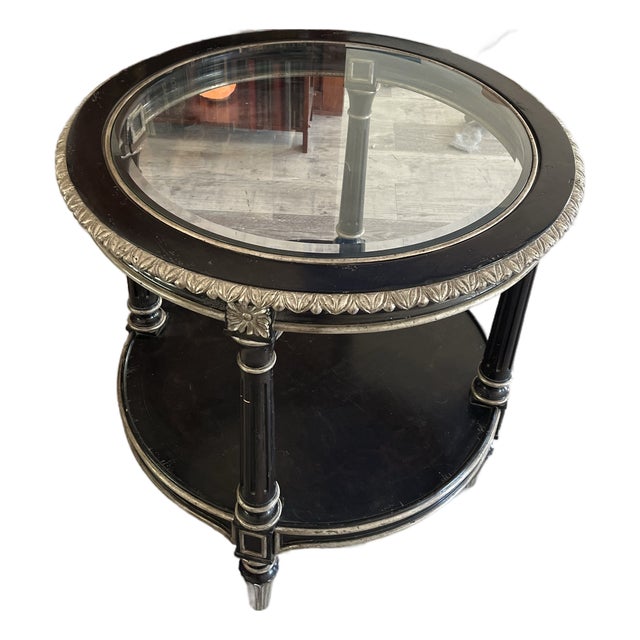 Marge Carson Neoclassical Style Ebonized & Silver-Gilt Two-Tier Side Table For Sale