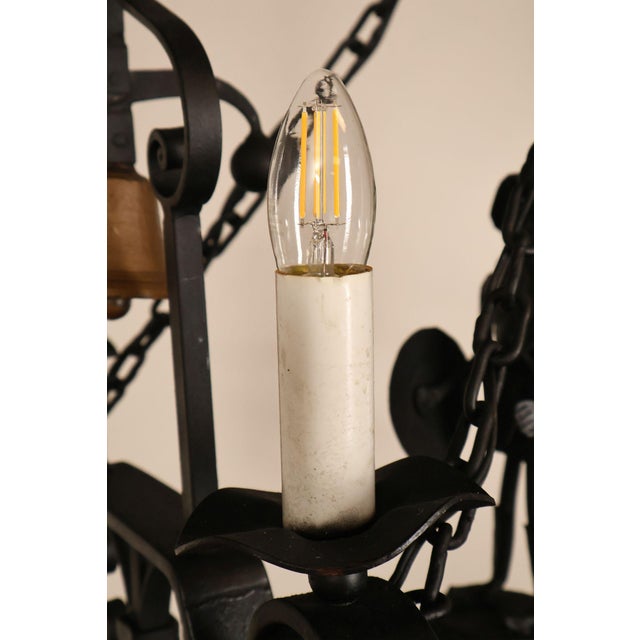 Mid 20th Century Quality Hand Forged Spanish Revival Wrought Iron Chandelier For Sale - Image 5 of 18