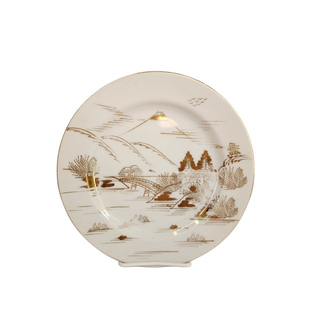 Japanese Vintage Kutani Mt. Fuji Plates – Hand-Painted Gold & White Porcelain – Japan Minimalism - 4 Available For Sale - Image 3 of 5