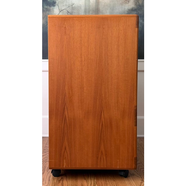Cinnamon Vintage 1970s Dyrlund Danish Modern Teak Rolling Tv / Media Cabinet With Tambour Doors For Sale - Image 8 of 17